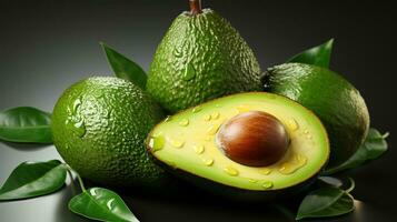 closeup photo of avocado fruit on isolated white background Generative AI