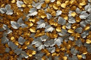 Golden Leaves Background, Gold Leaves Background, Leaves Wallpaper, Leaves Pattern, Leaves Background, Luxury Background, AI Generative photo