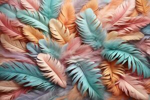 Pastel Feather Background, Pastel Feather Wallpaper, Feathers Background, Feather Texture, Feathers Pattern, AI Generative photo