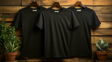 Photo black tshirts with copy space mockup Generative AI