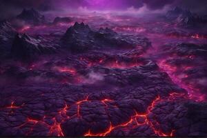 Purple Lava Background, Glowing Lava Background, Magma Flow, Lava Flow, Cracked Lava, AI Generative photo