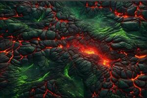 Green and Red Lava Texture Background, Glowing Lava Texture Background, Magma Flow, Lava Flow, Cracked Lava, AI Generative photo