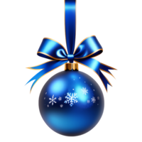 Blue Christmas Ball Adorned with a Ribbon and Bow Isolated. AI Generative png