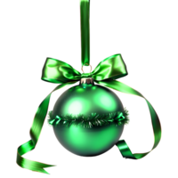 Green Christmas Ball Isolated with a Stylish Ribbon and Bow. AI Generative png