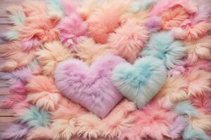 Pastel Fluffy Heart Wallpaper, Fluffy Heart Texture Background, Fur Texture, Fluffy Fur Background, AI Generative photo