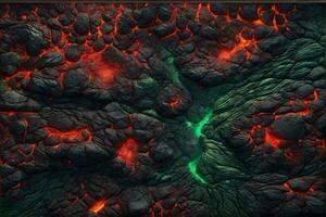 Green and Red Lava Texture Background, Glowing Lava Texture Background, Magma Flow, Lava Flow, Cracked Lava, AI Generative photo