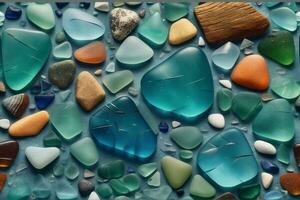 Sea Glass Wallpaper, Sea Glass background, Glass Pebbles Stone Background, Stone Background, Pebble Stones, AI Generative photo