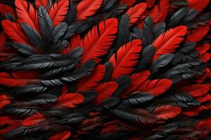 Red and Black Feather Background, Colorful Feather Wallpaper, Feathers Background, Fluffy Feather Texture, Feather Pattern, Feather Texture, Fur Texture, AI Generative photo