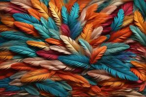 Multicolor Feather Background, Colorful Feather Wallpaper, Rainbow Feathers Background, Colorful Fluffy Feather Texture, Feather Pattern, Feather Texture, Fur Texture, AI Generative photo