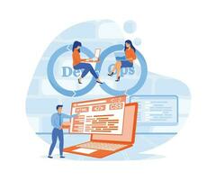 DevOps engineers web design with people. vector