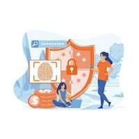 Data protection concept. Scan Fingerprint, Identification system. flat vector modern illustration