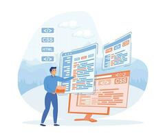 Web development concept in flat style. Developers team construct web application scene. flat vector modern illustration