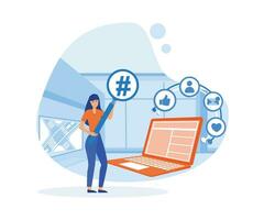 Social media marketing strategy concept, like, email, tags. flat vector modern illustration