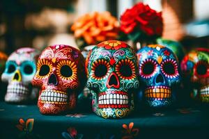 dia de los muertos or day of the dead calavera sugar skull, AI Generative souvenirs photo