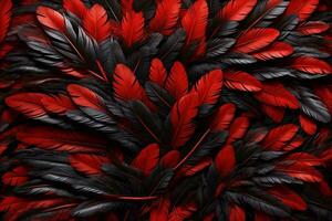 Red and Black Feather Background, Colorful Feather Wallpaper, Feathers Background, Fluffy Feather Texture, Feather Pattern, Feather Texture, Fur Texture, AI Generative photo