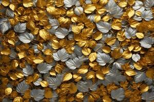 Golden Leaves Background, Gold Leaves Background, Leaves Wallpaper, Leaves Pattern, Leaves Background, Luxury Background, AI Generative photo