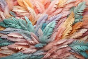 Pastel Feather Background, Pastel Feather Wallpaper, Feathers Background, Feather Texture, Feathers Pattern, AI Generative photo