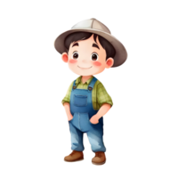 Cute Adorable Farmer Boy Isolated Transparent Watercolor Illustration png