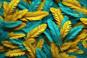 amarillo pluma fondo, pluma fondo de pantalla, plumas fondo, mullido pluma textura, pluma patrón, pluma textura, piel textura, ai generativo foto