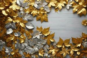 Golden Leaves Background, Gold Leaves Background, Leaves Wallpaper, Leaves Pattern, Leaves Background, Luxury Background, AI Generative photo