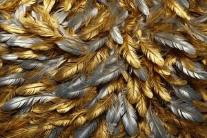 Gold Feather Background, Luxury Feather Wallpaper, Golden Feathers Background, Feather Texture, Feathers Background, AI Generative photo