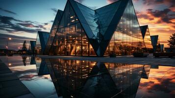 A building with a triangular glass facade, AI Generative photo