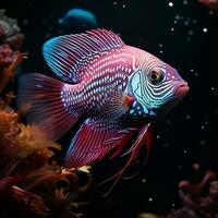 a black and white discus fish swimming in an aquarium AI Generative photo