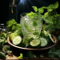 A bowl of cucumber with ice and mint AI Generative photo