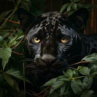 a black jaguar walking through the murky water in a jungle AI Generative photo