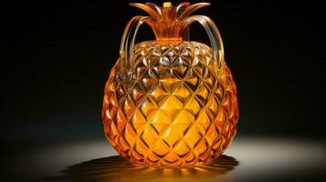A vibrant orange plant nestled within a bottle-shaped vase, showcasing a unique fusion of art and nature in the form of a whimsical glass pineapple, AI Generative photo