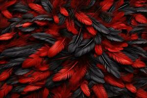 Red and Black Feather Background, Colorful Feather Wallpaper, Feathers Background, Fluffy Feather Texture, Feather Pattern, Feather Texture, Fur Texture, AI Generative photo