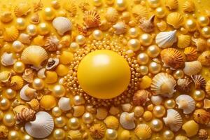 Yellow Pearl Seashell Background, shell Background, Pearl  Wallpaper, AI Generative photo