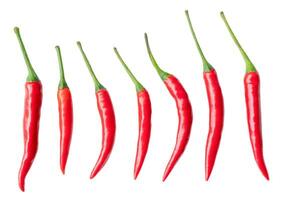 Top view set of fresh red chili or peppers isolated on white background with clipping path. Hot spices photo