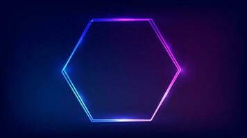 Neon double hexagon frame with shining effects vector