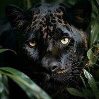a black panther peering out from the jungle AI Generative photo