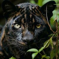 a black panther peering out from the jungle AI Generative photo