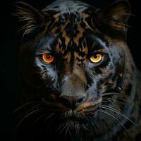 a black leopard with yellow eyes in the dark AI Generative photo