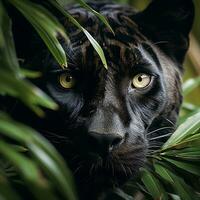 a black panther peering out from the jungle AI Generative photo