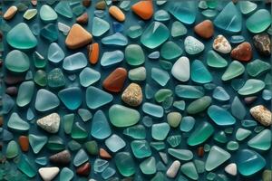 Sea Glass Wallpaper, Sea Glass background, Glass Pebbles Stone Background, Stone Background, Pebble Stones, AI Generative photo