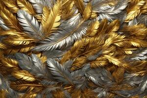 Gold Feather Background, Luxury Feather Wallpaper, Golden Feathers Background, Feather Texture, Feathers Background, AI Generative photo