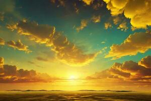 Yellow Sky Background, Sunset Sky Background, Yellow Sky Wallpaper, Golden Sky Background, AI Generative photo