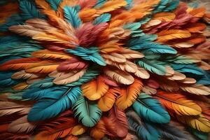 Multicolor Feather Background, Colorful Feather Wallpaper, Rainbow Feathers Background, Colorful Fluffy Feather Texture, Feather Pattern, Feather Texture, Fur Texture, AI Generative photo