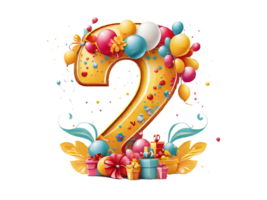 Number 2 Birthday Illustration Kids png