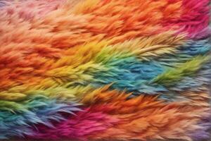 Rainbow Fur Texture, Rainbow Fur Texture Background, Colorful Fur Texture, Fluffy Fur Texture, Fluffy Fur Background, AI Generative photo