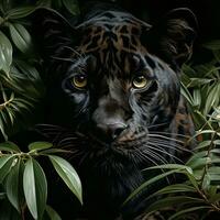 a black jaguar walking through the murky water in a jungle AI Generative photo