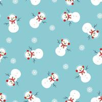 Christmas seamless pattern with smiling snowman and snowflakes vector