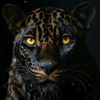 a black leopard lurks behind the leaves in the jungle AI Generative photo