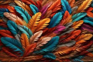 Multicolor Feather Background, Colorful Feather Wallpaper, Rainbow Feathers Background, Colorful Fluffy Feather Texture, Feather Pattern, Feather Texture, Fur Texture, AI Generative photo