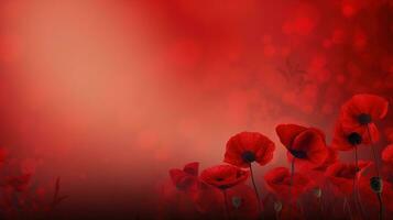 Remembrance Day background with copy space. Red poppy flowers on bokeh background. Suitable for social media posts, posters, and other marketing materials. Generative AI photo