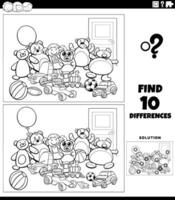 differences activity with toys characters coloring page vector